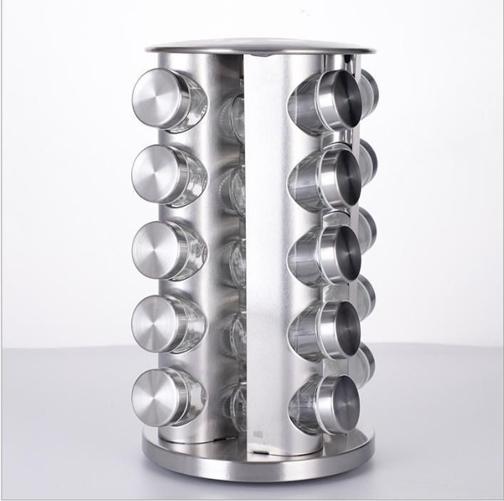 Multifunctional 430 Stainless Iron Rotating Seasoning Rack, Kitchen Seasoning Rack Support Glass Jar