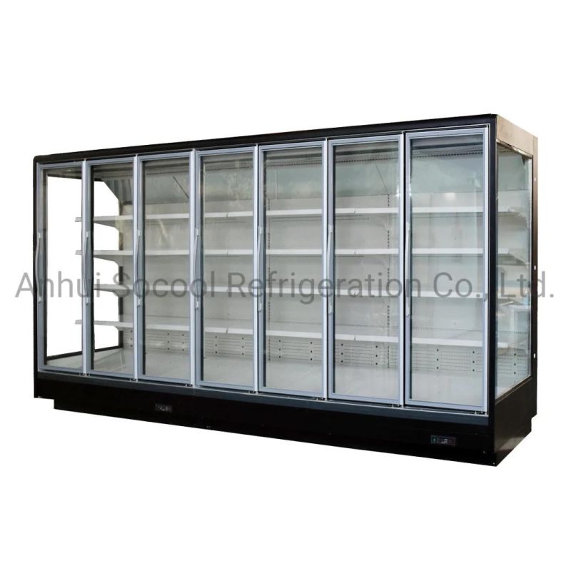 Customized Multideck Sliding/Hinged Glass Door Display Refrigerated Cabinet with Frameless Double Glazed Anti-Fog Glass Doors for Fruits and Vegetables