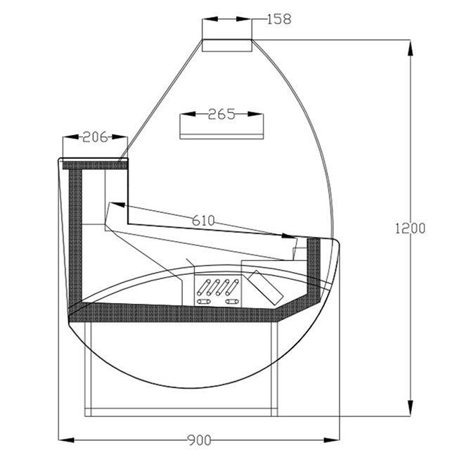 Delicatessen Refrigerated Display Counter with Front Lift-up Curved Glass Door