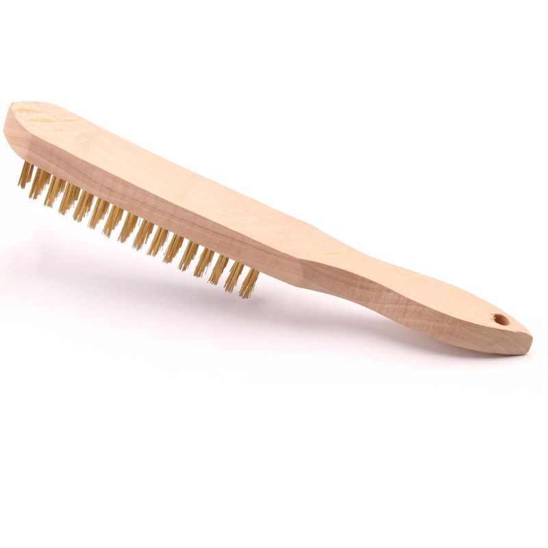 European Style Plated Wire Brush with Wooden Handle 4*16 Rows Brass