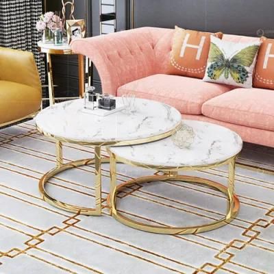 2 Pieces Separated Gold Stainless Steel Base Marble Coffee Table