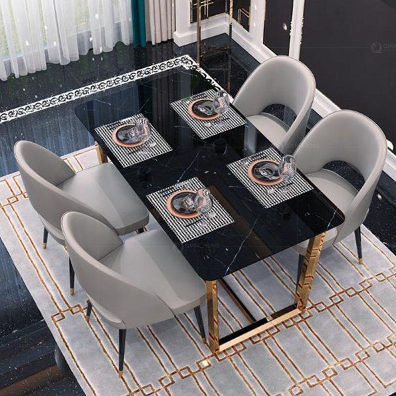 Light Grey Leather Black Iron Modern Dining Padded Chairs