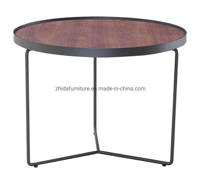 Low Big One Metal Base Wooden Top Coffee Table for Living Room Sofa