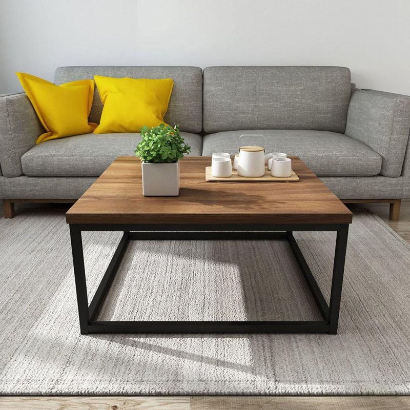 Modern Nesting Coffee Table Black Metal Frame with Walnut Toptea Table with Wooden Table Top