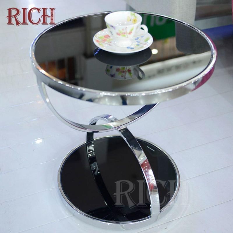 Tempered Glass Top Coffee Table Round Stainless Steel Coffee Center Table