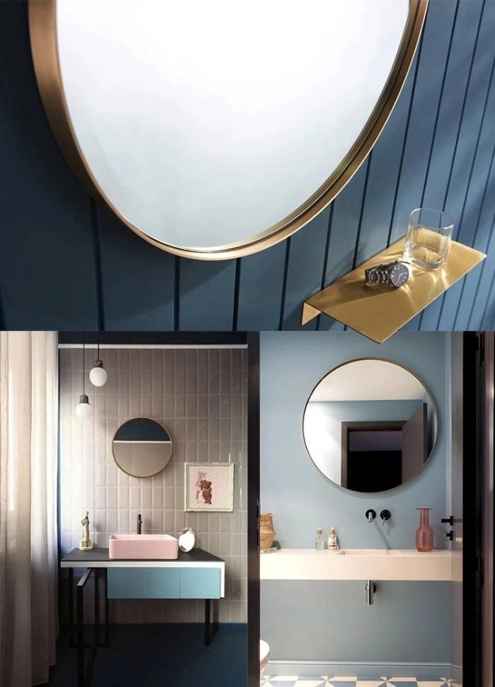 Black Golden Metal Frame Framed Round Bathroom Vanity Wall Mirror