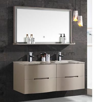 Hangzhou PVC Bathroom Cabinet Glass Wash Basin Framed LED Mirror Bathroom Vanity Combo