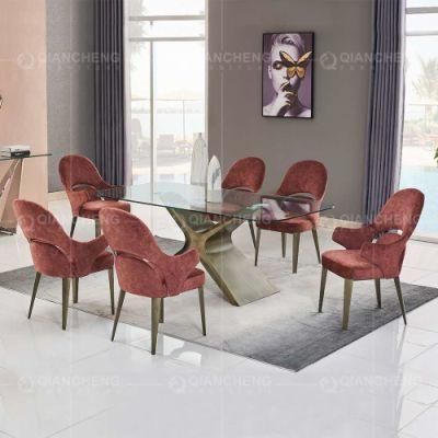 Luxury Lunchroom Steel Stainless Dining Table with 6 Chairs
