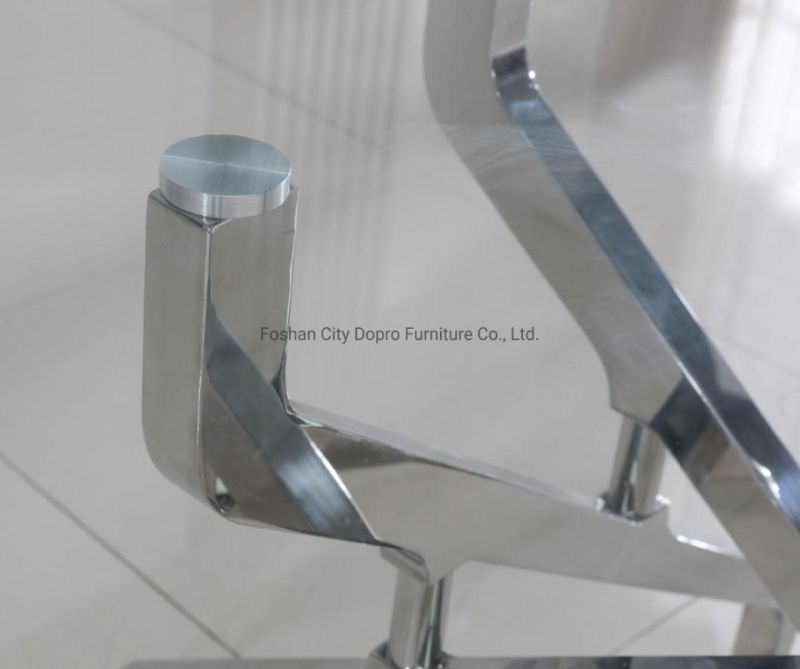 Dopro New Design Stainless Steel Polished Sivler Crossed Dining Table D2008 with Clear Tempered Glass