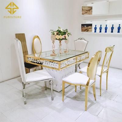 Hot Sale Wedding Event Furniture Gold Stainless Steel Glass Dining Table