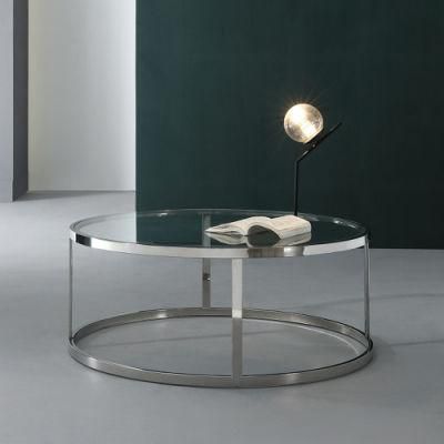 New Modern Glass Metal Table Set Hotel Home Furniture Round Coffee Table for Living Room