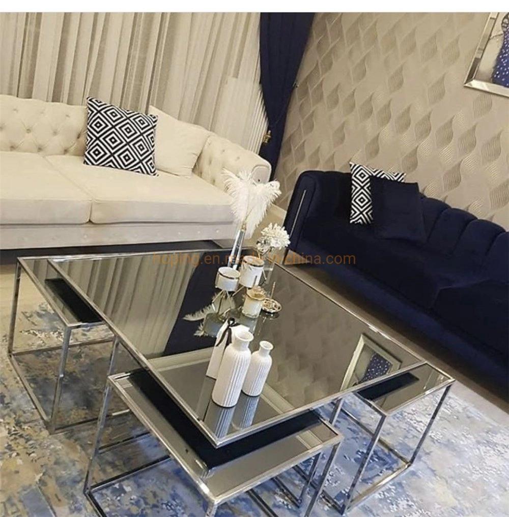 Modern Marble Diamond Design Taken Apart Coffee Table New Design Customized Mirrored Connection Gold Dining Table Set