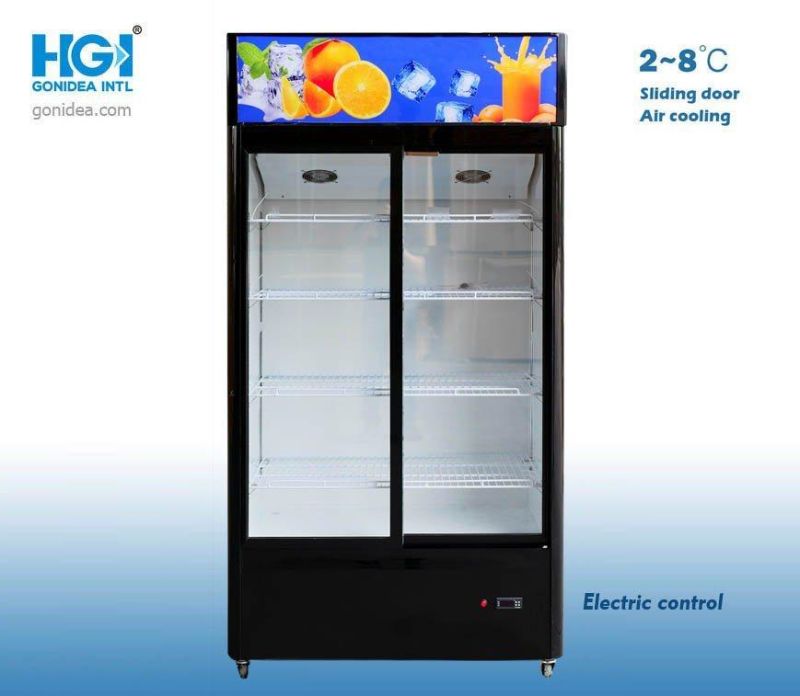 600L Double Glass Door Upright Refrigerated Showcase Drinks and Beverages Cooler Showcase