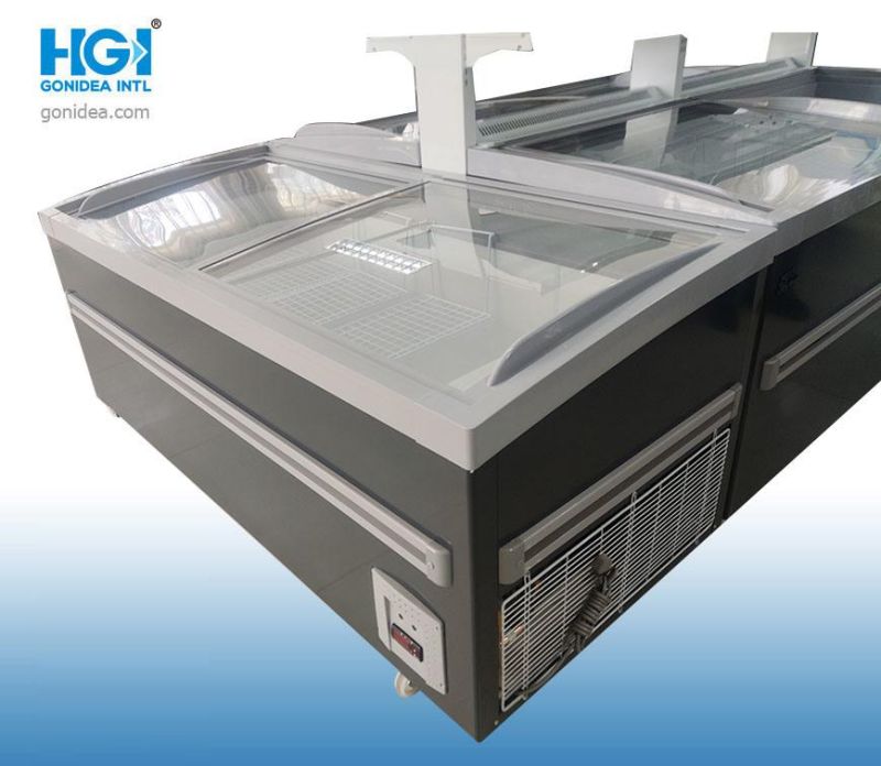 Commercial Glass Door Chest Island Freezer Supermarket Showcase 588L Model: Hgsd-588y