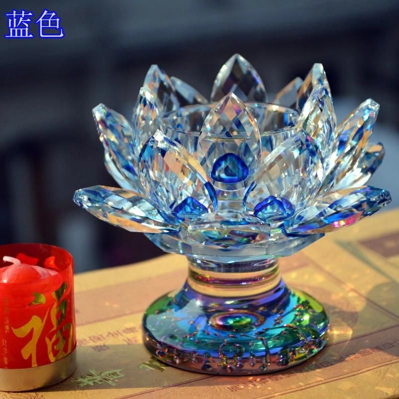 2016 New Design Colorful Crystal Lotus Glass Candle Holder