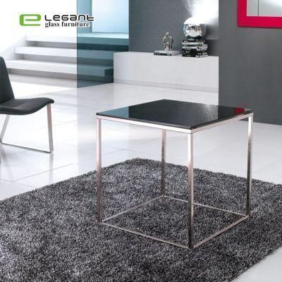 Modern Style Square Black Tempered Glass Side Table Coffee Nesting Table