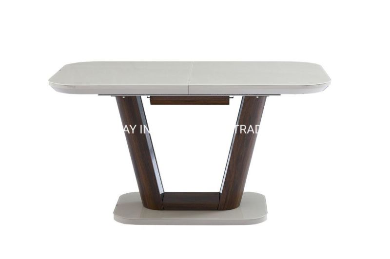 Extendable MDF+Paper Dining Table Painted Tempered Glass Dining Table
