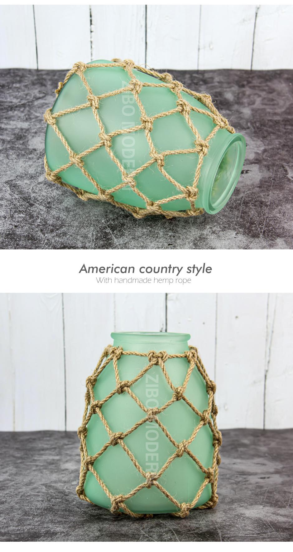 American Country Style Frosted Glass Candle Holder with Hemp Rope - Decorative Candle Lanterns - Wind Light Candlestick
