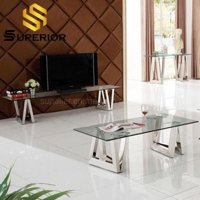 Home Living Room Furniture Set Stainless Steel TV Cabinet Coffee Table Combination