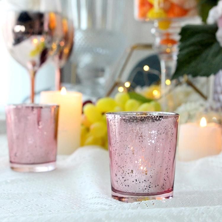 Wholesale Electroplate Pink Color Lanterns and Candle Jars Cylinder Glass Candle Holder for Wedding