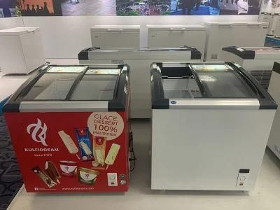 Supermarket 168L Curved Sliding Glass Door Ice Cream Showcase Display Freezer