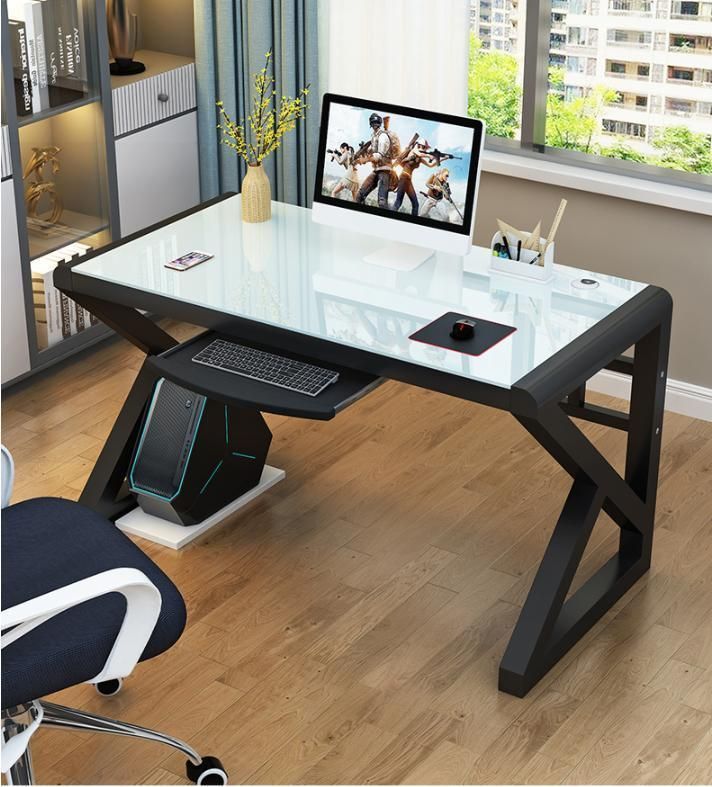 Computer Desk Desktop Desk Bookshelf One Table Rental Simple Tempered Glass Bedroom Gaming Table