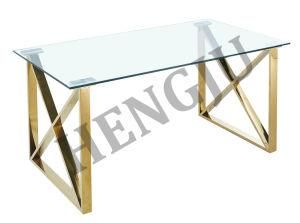 Free Sample Wholesale Modern Design Stainless Steel Dining Table with Glass Top Modern Dining Room