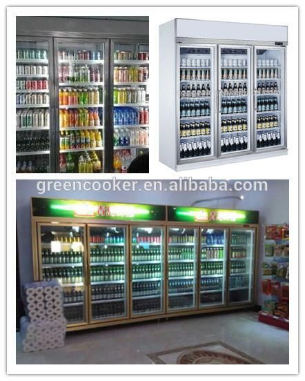 Aluminum Door Supermarket Upright Display Fridge/ Beverage Refrigerated Showcase /Soft Drink Glass Display Cabinet