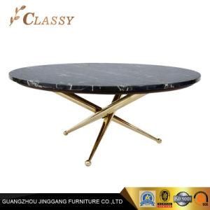 Livingroom Modern Black Round Marble Top Coffee Table with Metal Frame