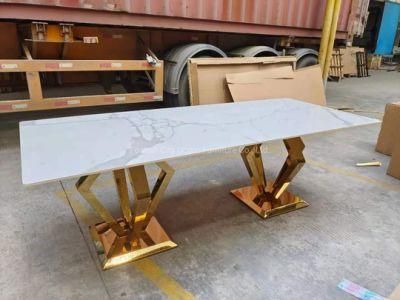 Gold Dining Table with Marble or Sintered Stone Top