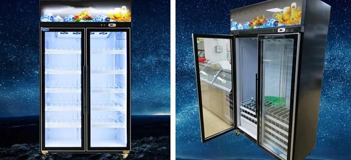 Ce Certificate 2 Glass Door Display Cooler/ 2 Door Upright Showcase / with Back Loading Glass Door Display Refrigerator Showcase