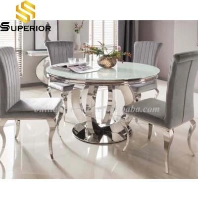White Painted Tempered Glass Top Round Dining Table