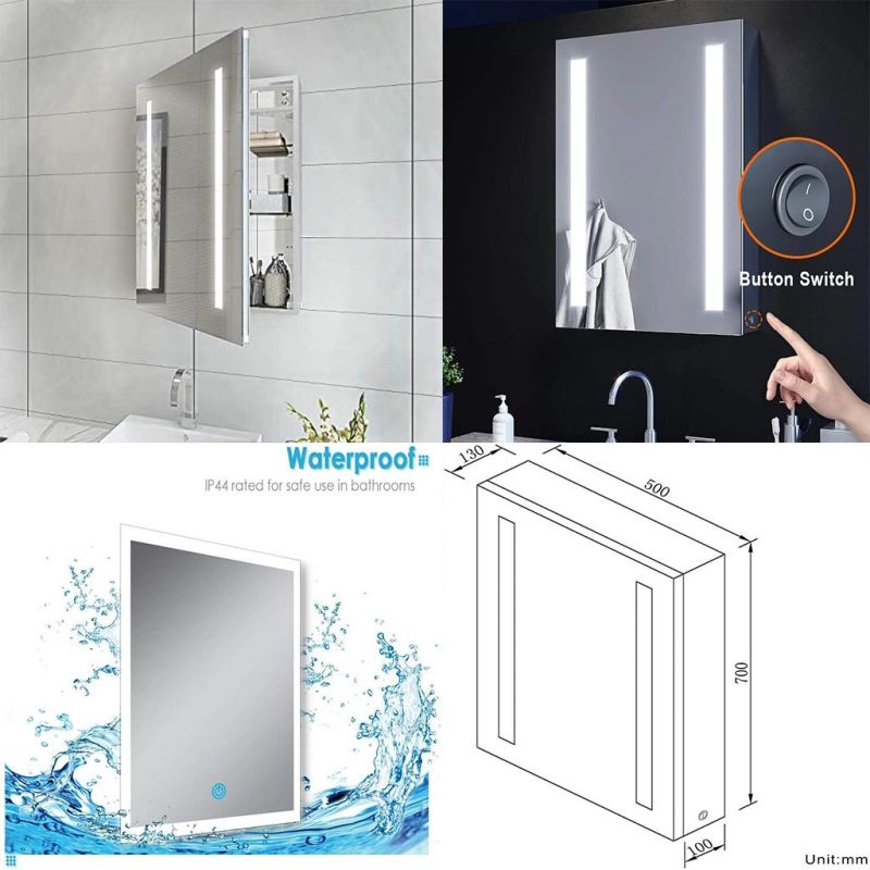 Sally Bathroom Mirror Medicine Storage Cabinet Waterproof Defogger Wall Mounted Vanity Dimmer Switch LED Mirror