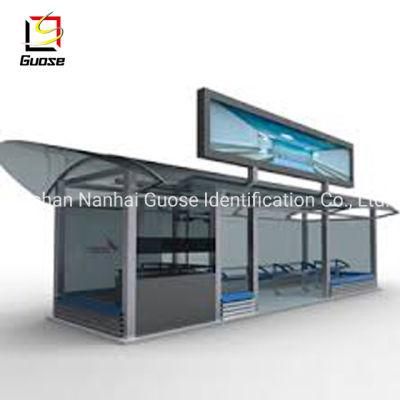 Custom Glass Wall Advertising Bus Station Bus Stop Structure Shelter with light Box on The Roof