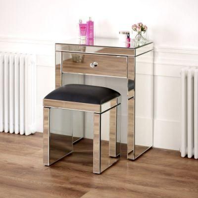 Simple Style Venetian Mirrored 2 Drawer Glass Dressing Table Stool