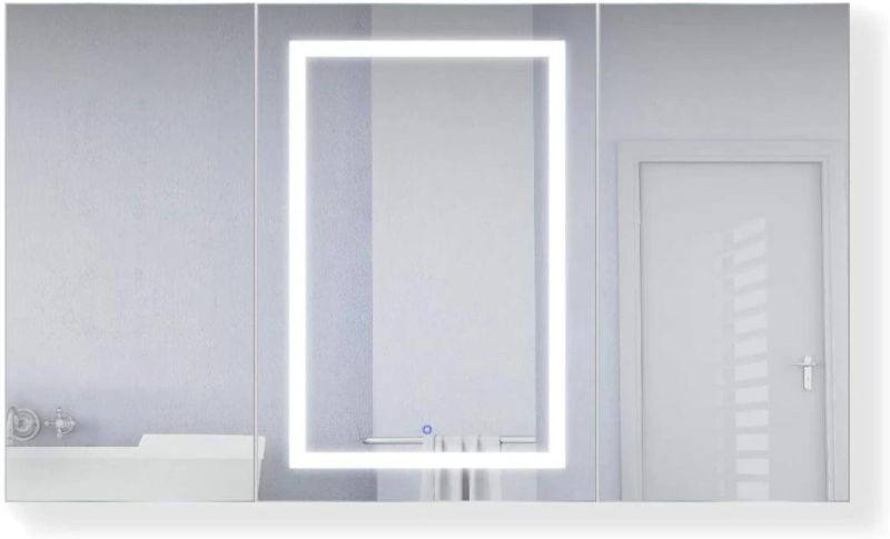 Double Door Mc008 Aluminum Medicine Cabinet with Mirror Bathroom Lighted Mirror Cabinet with Adjustable Glass Shelves Recessed or Surface Mounting