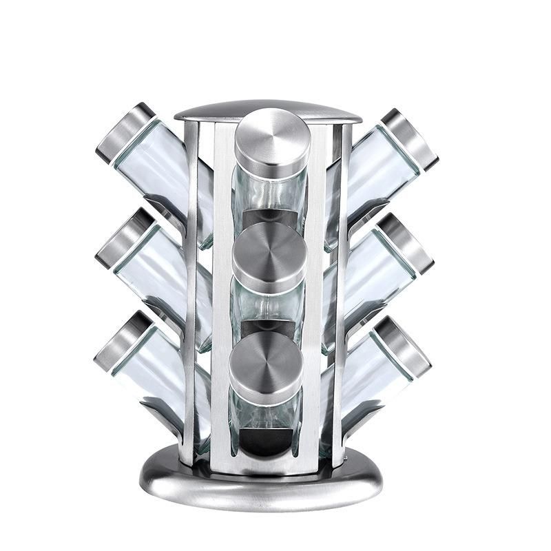 Set Glass Jar Rotating Seasoning Rack, Salt and Pepper Seasoning Bottle, Seasoning Rack Bottle Cooking Tools