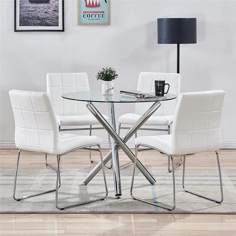 Clear Round Tempered Glass Top Stainless Steel Chromed Iron Leg Customized Modern Style Dinner Restaurant Patio Home Furniture Table China Wholesale