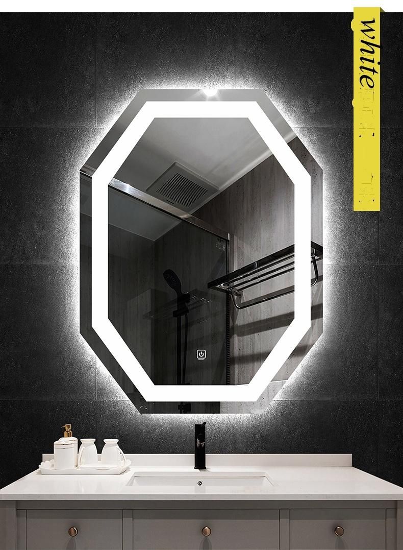 Irregular Polygon Frameless Silver Wall Decorative LED Smart Bathroom Mirror