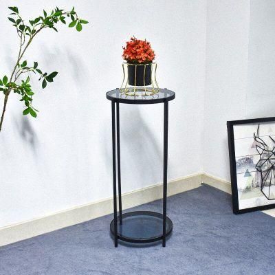 Featured Glass Desktop and Black Frame Metal Small Decorative Furniture Plant Coffee Dessert Display Table