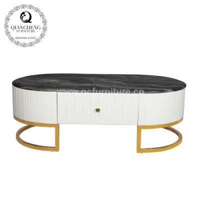 Latest Nordic Style Black Marble Golden Coffee Table with White Drawer