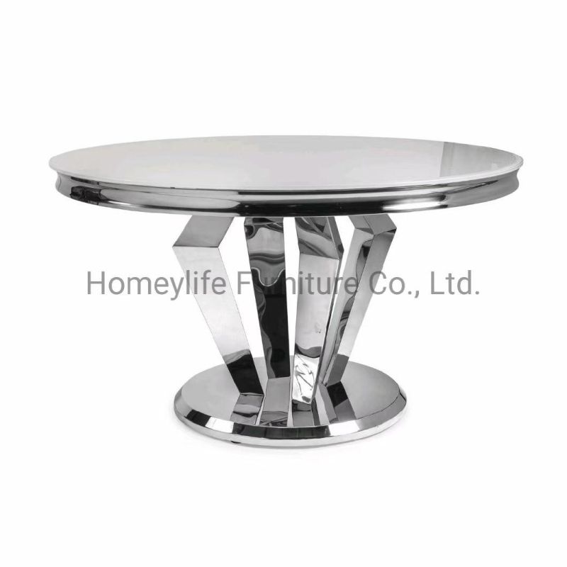 Chinese French Style Round Marble Stainless Steel Dining Table with Chairs Furniture