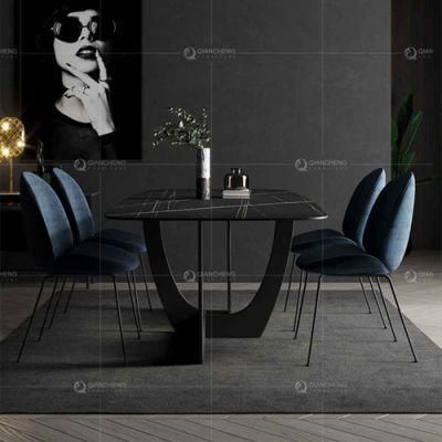 Hot Sale Luxury Metal Legs Marble 6 Seater Dining Table Set in Black