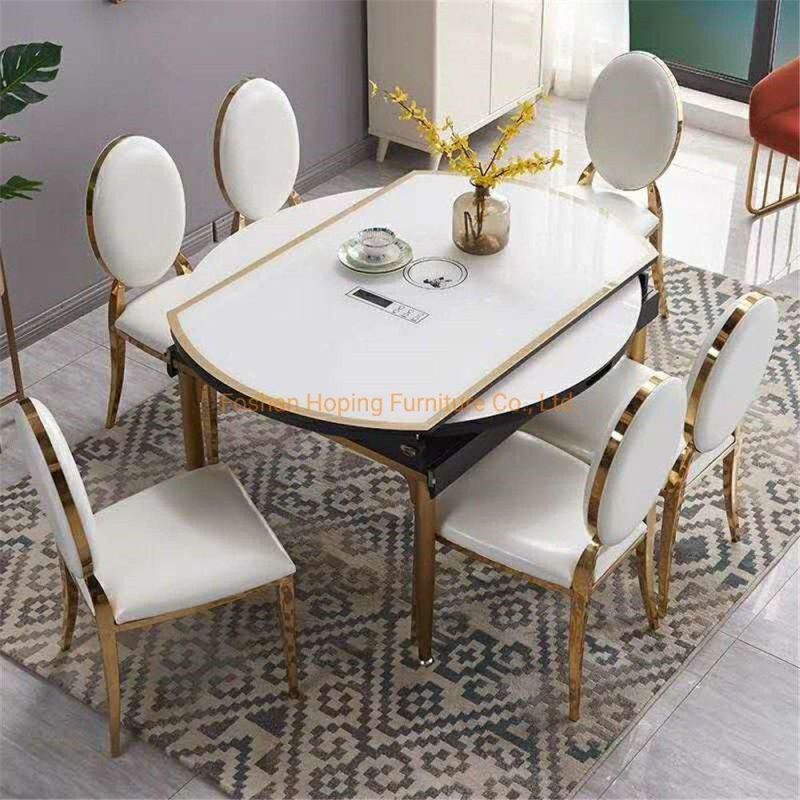 Modern Rock Beam Dining Table Rectangle Shape White Iron Metal 6 Seats Luxury Tables Wedding