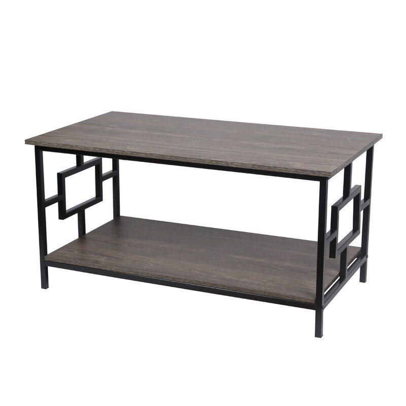 Gray Oak Finish Coffee Table Furniture with Storage Shelf for Living Room