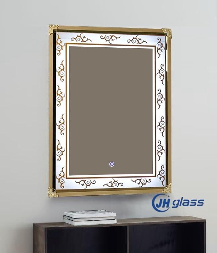 Hotel Bathroom Stainless Steel Golden Silver Framed LED Illuminated Lighted Mirror with Touch Sensor