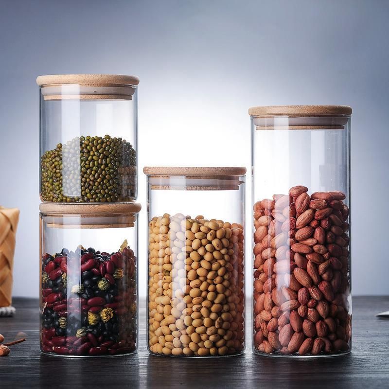 Glass Jars with Bamboo Lids Silicon Ring Air Tight Kitchen Food Cereal Containers for Storage