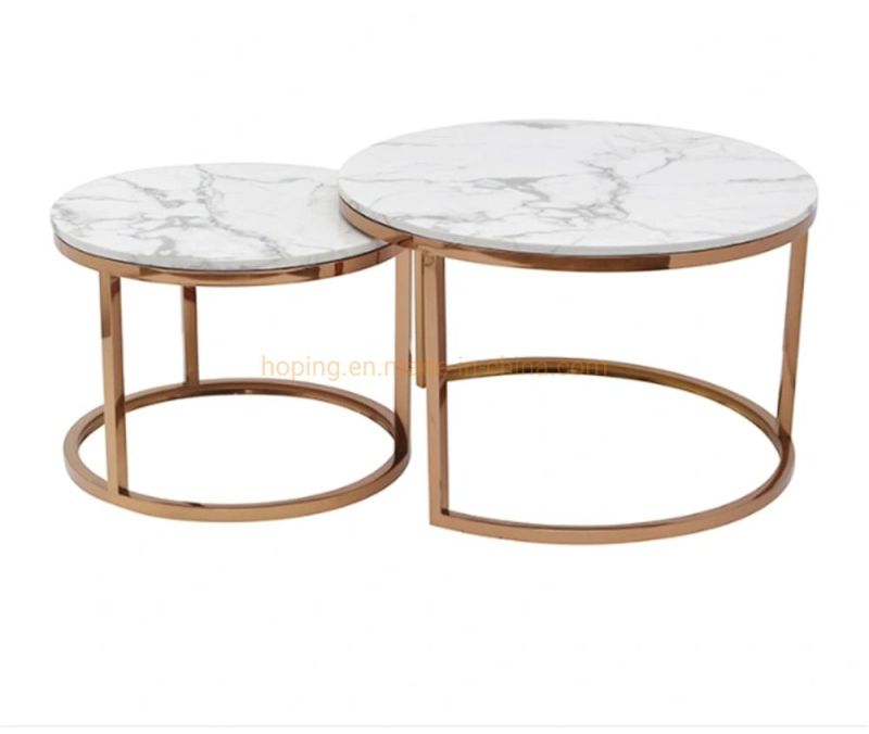 Rustic Hand Forged Collection Furniture Forged Iron with Brass Color and Thick White Marble Coffee Table