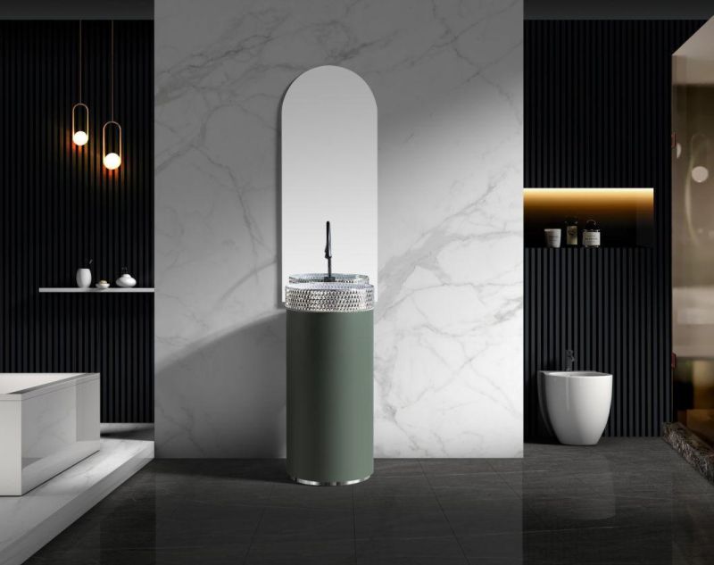 Hangzhou Factory Wholesale New Design Modern PVC Board Bathroom Cabinet with Glass Basin