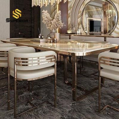 Luxury Dining Room Set Marble Dining Table with Gold Frame